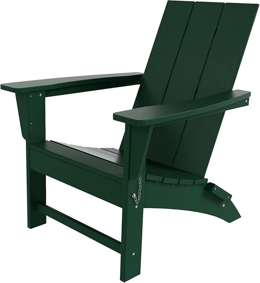 Costaelm Folding Adirondack Chairs, Outdoor Patio Adjustable Lawn Chairs, Weather Resistant Outside Firepit Chairs for Porch, Poolside, Garden, Backyard Deck, Dark Green