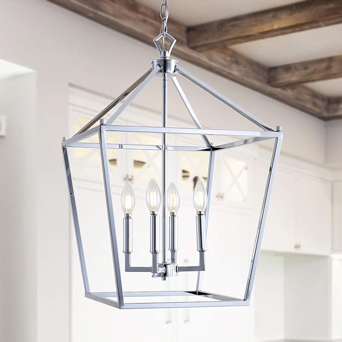 JONATHAN Y JYL7437C Pagoda Lantern Dimmable Adjustable Metal LED Pendant Classic Traditional Farmhouse Dining Room Living Room Kitchen Foyer Bedroom Hallway, 16 in, Chrome