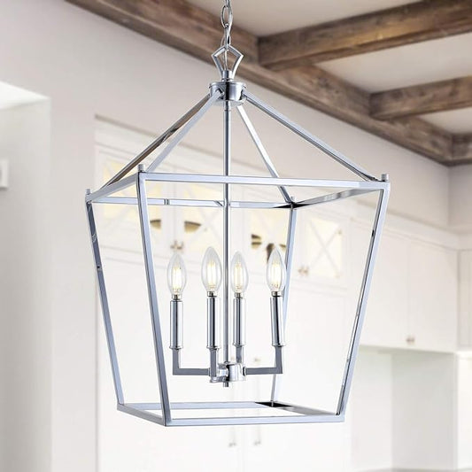 JONATHAN Y JYL7437C Pagoda Lantern Dimmable Adjustable Metal LED Pendant Classic Traditional Farmhouse Dining Room Living Room Kitchen Foyer Bedroom Hallway, 16 in, Chrome