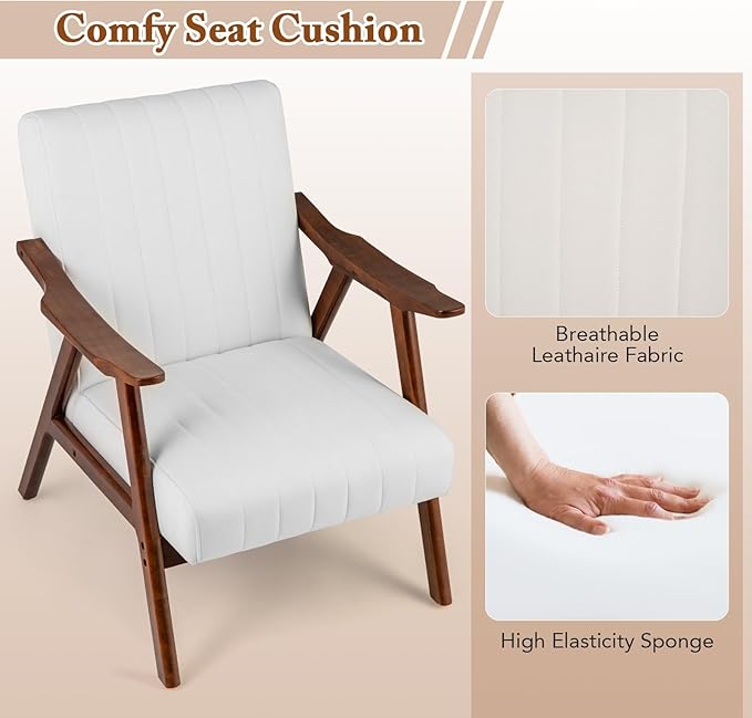 Giantex Mid-Century Modern Accent Chair Set of 2, Upholstered Comfy Living Room Chair with Arms, Anti-Slip Felt Pads, Wooden Frame Soft Padded Armchair for Living Room Bedroom Office Study, Beige