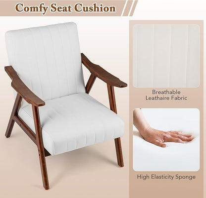 Giantex Mid-Century Modern Accent Chair Set of 2, Upholstered Comfy Living Room Chair with Arms, Anti-Slip Felt Pads, Wooden Frame Soft Padded Armchair for Living Room Bedroom Office Study, Beige
