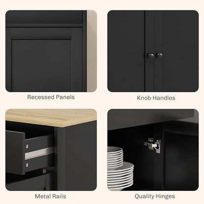 HOMCOM Sideboard Buffet Cabinet with Storage, 55" Modern Kitchen Cabinet with 4 Doors, 2 Drawers and 2 Adjustable Shelves, Coffee Bar, Black