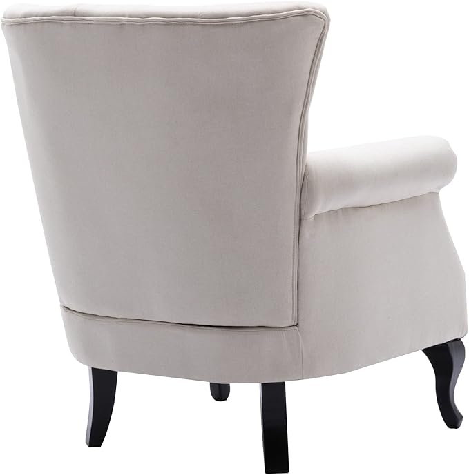 Mid Century Modern Accent Chair Upholstered Armchair Comfy Linen Fabric Single Sofa with Tufted Wingback for Small Spaces Bedroom Living Room, Beige