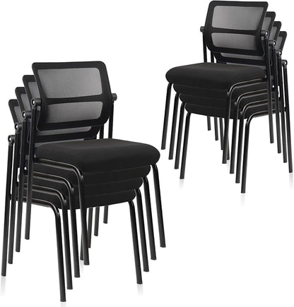 CLATINA Stacking Armless Office Waiting Room Chair with Adjustable Backrest, Mesh Stackable Guest Reception Desk Chairs with Ergonomic Lumbar Support for Home Conference Lobby Side School, Black, 8PK