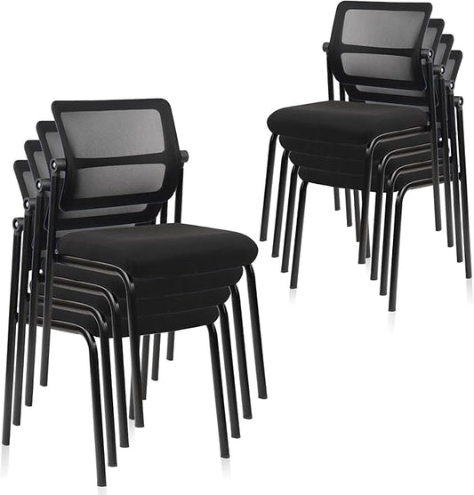 CLATINA Stacking Armless Office Waiting Room Chair with Adjustable Backrest, Mesh Stackable Guest Reception Desk Chairs with Ergonomic Lumbar Support for Home Conference Lobby Side School, Black, 8PK