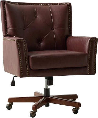 HULALA HOME Modern Home Office Chair with Tilt Lock & Metal Base, Desk Chair with 360° Swivel & Tilt Function, Height Adjustable, Wide Seat Computer Task Chair with Wheels & Padded Cushion, Brown