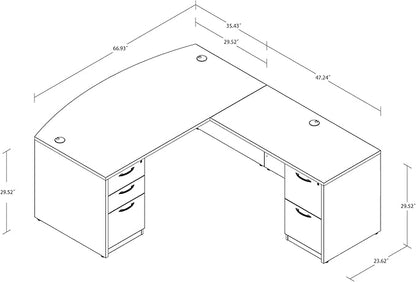 GINO Collection, 67" W L Shape Executive Office Desk with Two File Cabint - Right Return