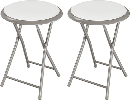 Lavish Home Folding Bar Stools – Set of 2 Heavy-Duty 18-Inch Stool - 225lbs Capacity and Padded Seats for Dorm, Recreation or Game Room (White)