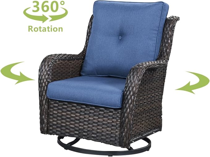 HUMMUH Outdoor Swivel Rocker Wicker Patio Chairs High Back PE Rattan Glider Chairs 4PCS Patio Furniture Set(Brown,Blue)