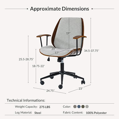 Modern Office Chair with Bentwood Polyester Upholstery Ergonomic Swivel Desk Chair with Adjustable Height for Home Office or Study Gray