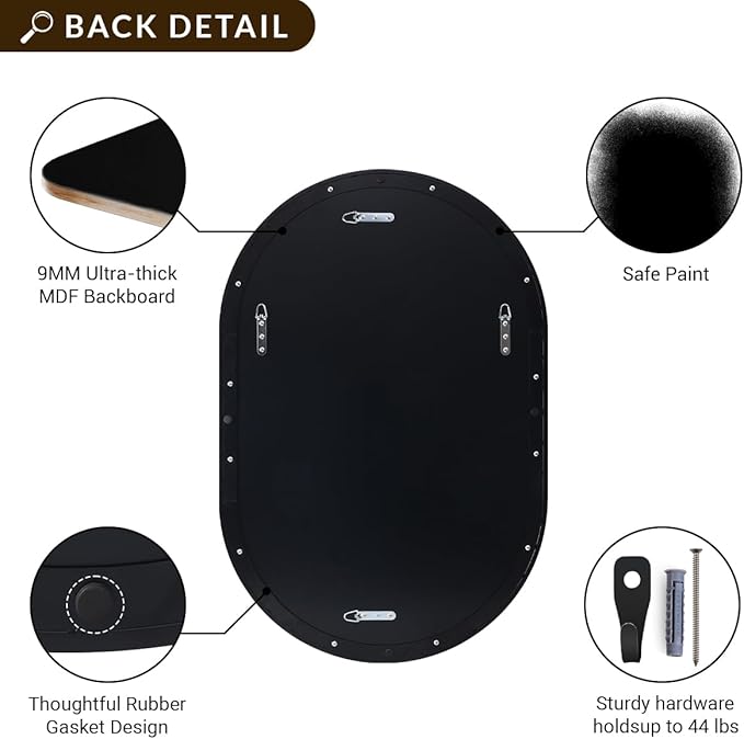 ANDY STAR Black Oval Mirror, 20x33’’ Oval Mirrors for Bathroom, Pill Shaped Mirror, Black Mirror Vanity, Modern Black Mirror for Bathroom Stainless Steel Metal Framed Wall-Mounted Mirrors