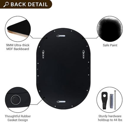 ANDY STAR Black Oval Mirror, 26x38'' Pill Shaped Mirror 1’’ Deep Metal Frame Wall Mounted Vertically&Horizontally Ideal for Limited Space