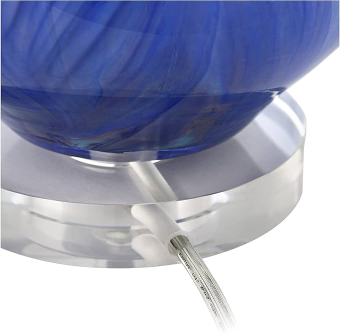 Possini Euro Design Taylor Modern Table Lamp with USB Charging Port 29" Tall Blue Art Glass Tapered White Fabric Drum Shade for Living Room Bedroom House Bedside Home Office (Color May Vary)