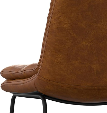 SIMPLIHOME Danika Counter Stools (Set of 2) - 24 Inch Seat Height Upholstered Metal Kitchen Seats in Camel Brown Vegan Faux Leather, Mid Century Modern Seating with Tufted Design and Footrest