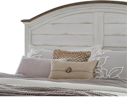 American Woodcrafters Meadowbrook White-Washed Wood Farmhouse Queen Size Arched Panel Headboard