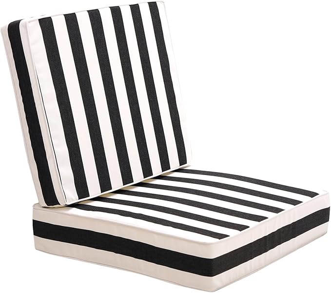 Outdoor Seat Cushions Set for Patio Furniture Deep Seating Patio Cushion Set Weather-Resistant Thick Cushions 25.6" W x 25.6" D x 5”T,Black Stripes