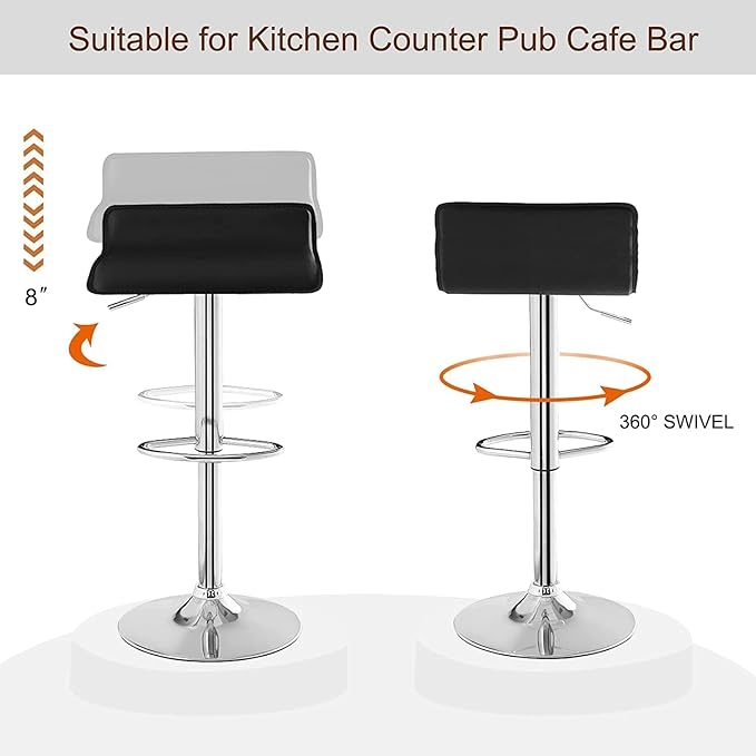 VECELO Bar Stools Set of 2, Swivel Bar Chairs, Adjustable Counter Bar Stools, Stools for Kitchen/Island/Bar/Dining Room/Party, Black
