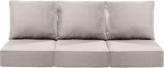 Luxury 22x24/22x25 6-Inch Patio Couch Cushions Set of 3 - Memory Foam Deep Seat Water-Resistant Patio Cushion for Lawn Dining Rocking Swivel Chairs Loveseat 3-Seater Sectional Sofa - Beige