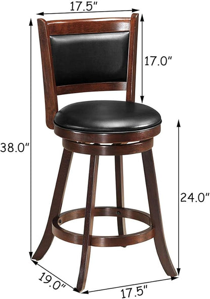 COSTWAY Bar Stools Set of 2, 360 Degree Swivel, Accent Wooden Swivel Seat Counter Height Bar Stool, Leather Upholstered Design, PVC Cushioned Seat, Perfect for Dining and Living Room (Height 24")