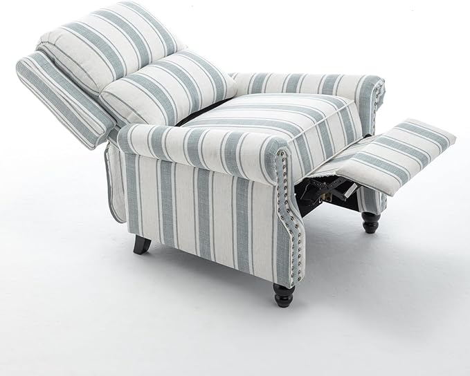 UIXE Pushback Recliner Chair Accent Chairs, Fabric Armchair Push Back Club Arm Chair for Living Room, Rivet Trim Overstuffed Home Theater Single Sofa Bedroom Reading Seat with Footrest - Stripe Blue