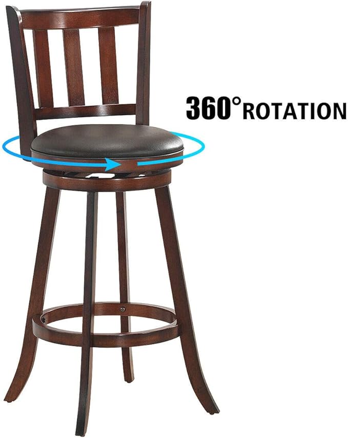 COSTWAY Bar Stools Set of 2, Counter Height Dining Chair, Fabric Upholstered 360 Degree Swivel, PVC Cushioned Seat, Perfect for Dining and Living Room (Height 29.5''-Set of 2)