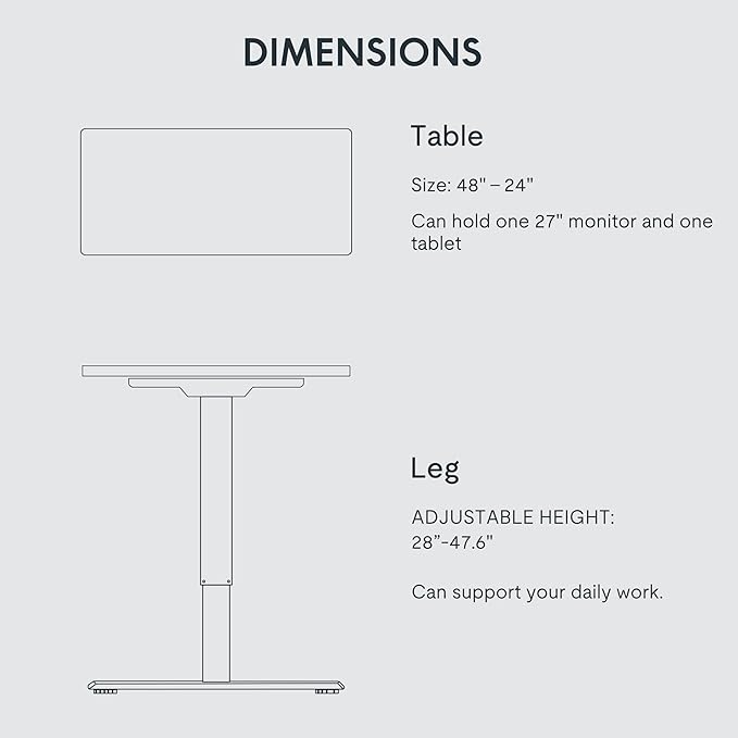 FLEXISPOT EN1 One-Piece Standing Desk, 48 x 24 Inches Electric Height Adjustable Desk for Home Office (White Frame + White Desktop)