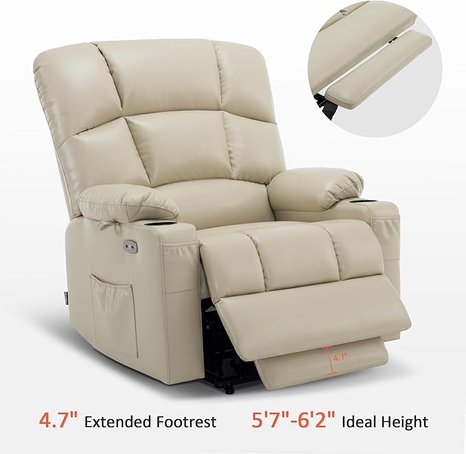 MCombo Oversized Dual Motor Power Lift Recliner Chair Sofa with Massage and Heat for Big Elderly People, Infinite Position, USB Ports, Faux Leather R7688 (Beige, Large-Oversize)