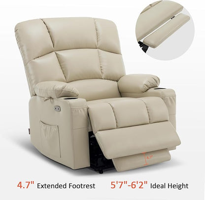 MCombo Oversized Dual Motor Power Lift Recliner Chair Sofa with Massage and Heat for Big Elderly People, Infinite Position, USB Ports, Faux Leather R7688 (Beige, Large-Oversize)