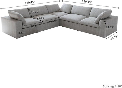 Cloud Modular Sectional Sofa for Livingroom,Large Down Filled Comfort Corner Sectional Sofa Couch Wide Deep Seat Convertible Couches for Office Apartment,V Shaped,Grey