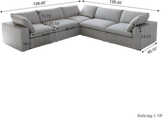 Cloud Modular Sectional Sofa for Livingroom,Large Down Filled Comfort Corner Sectional Sofa Couch Wide Deep Seat Convertible Couches for Office Apartment,V Shaped,Grey