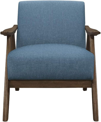 Lexicon Mid Century Modern Accent Chair with Solid Wood Frame in Walnut Finish, Upholstered Living Room Lounge Arm Chair, Thick and Comfy Innerspring Seat Cushion, Linen-Look Fabric, Blue