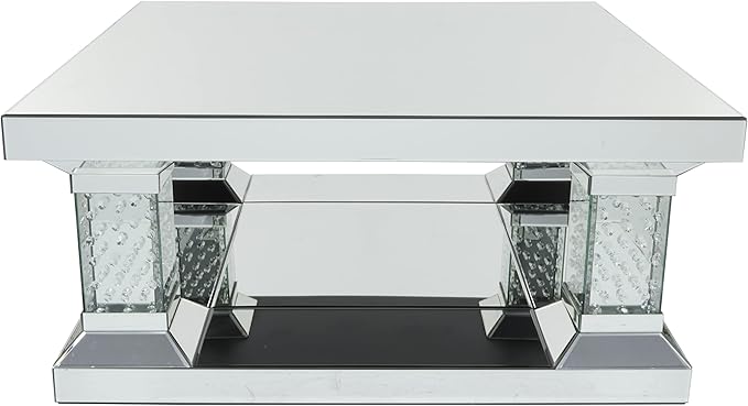 Deco 79 Wood Mirrored Coffee Table with Crystal Embellishments, 39" x 39" x 18", Silver