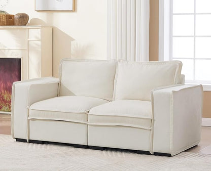 EALSON 67" Loveseat Sofa Modern Love Seat Sofa Comfy Linen Fabric Upholstered Cloud Couches Mid Century Modular 2-Seater Sectional Couch with Throw Pillows for Bedroom/Living Room/Apartment, White