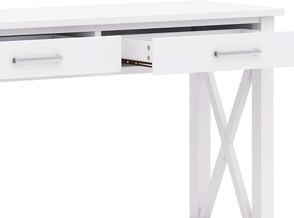 SIMPLIHOME Kitchener Console Table - 47 Inch Wide Solid Wood Sofa Table in White, Contemporary Storage Table for Entryway or Living Room with 2 Drawers, Bottom Shelf, and X-Design Side Panels