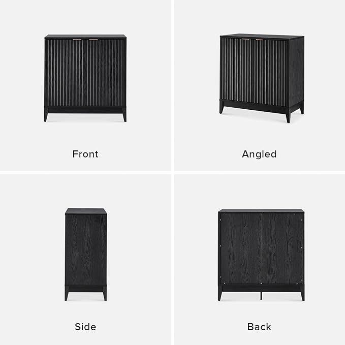 mopio Brooklyn Storage Cabinet, Modern Farmhouse Entryway Accent Case, Buffet Sideboard, Console Table, Credenza, Wood Modular Organizer with Doors & Shelf, Fluted Panel Cupboard (Black, Single)