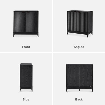 mopio Brooklyn Storage Cabinet, Modern Farmhouse Entryway Accent Case, Buffet Sideboard, Console Table, Credenza, Wood Modular Organizer with Doors & Shelf, Fluted Panel Cupboard (Black, Single)