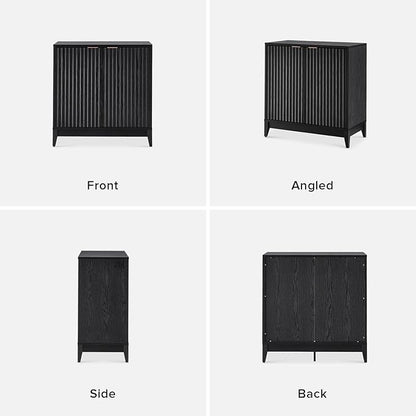 mopio Brooklyn Storage Cabinet, Modern Farmhouse Entryway Accent Case, Buffet Sideboard, Console Table, Credenza, Wood Modular Organizer with Doors & Shelf, Fluted Panel Cupboard (Black, Set of 2)