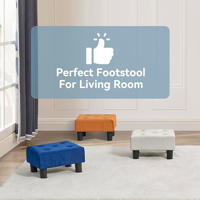 Poofzy Small Foot Stool Ottoman, Velvet Ottoman Foot Rest with Legs, Rectangle Foot Rest for Couch, Footstools and Ottomans Small for Living Room and Entryway (Beige)