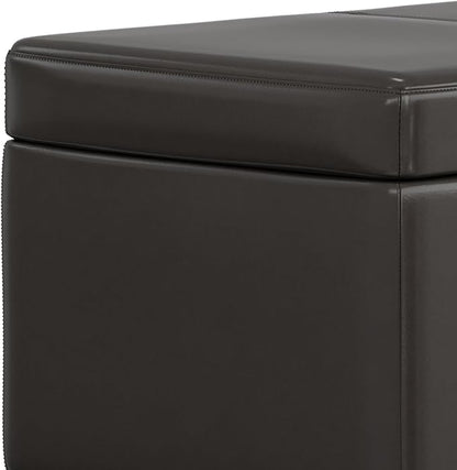 SIMPLIHOME Avalon 44 inch Wide Contemporary Rectangle Lift Top Rectangular Storage Ottoman in Tanners Brown Vegan Faux Leather, Assembled, for the Living Room, Entryway and Family Room.