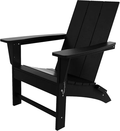 Costaelm Folding Adirondack Chairs, Outdoor Patio Adjustable Lawn Chairs, Weather Resistant Outside Firepit Chairs for Porch, Poolside, Garden, Backyard Deck, Black