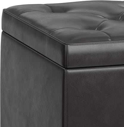 SIMPLIHOME Hamilton 44 inch Wide Traditional Rectangle Lift Top Rectangular Storage Ottoman in Tanners Brown Vegan Faux Leather, Assembled, For the Living Room, Entryway and Family Room