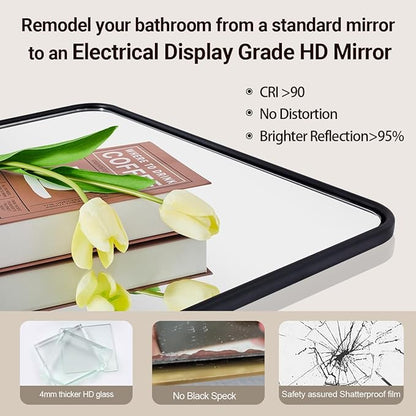ANDY STAR Black Bathroom Mirror, 30x36 Inch Rounded Rectangle Mirror for Bathroom, Modern Tube Metal Framed Rectangular Mirror for Vanity, Contemporary Wall-Mounted Mirror with Explosion-Proof Film