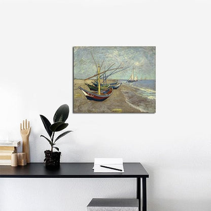 Wieco Art Fishing Boats on the Beach at Les Saintes Maries Large Modern Canvas Prints of Van Gogh Oil Paintings Seascape Pictures on Canvas Wall Art for Bedroom Kitchen Home Decor