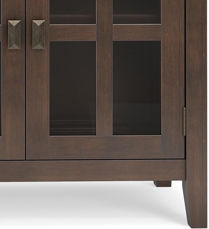 SIMPLIHOME Artisan Buffet - 60 inch Wide Solid Wood 4-Door Sideboard Buffet in Natural Aged Brown, Storage Cabinet for Dining Room or Kitchen with Adjustable Shelves and Square Knobs