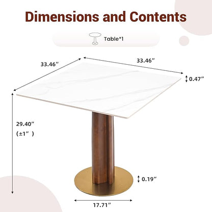 Sintered Stone Square Office Table - Meeting Desk for Small Offices (Walnut‌ Leg and White Top, 1 Table Only)