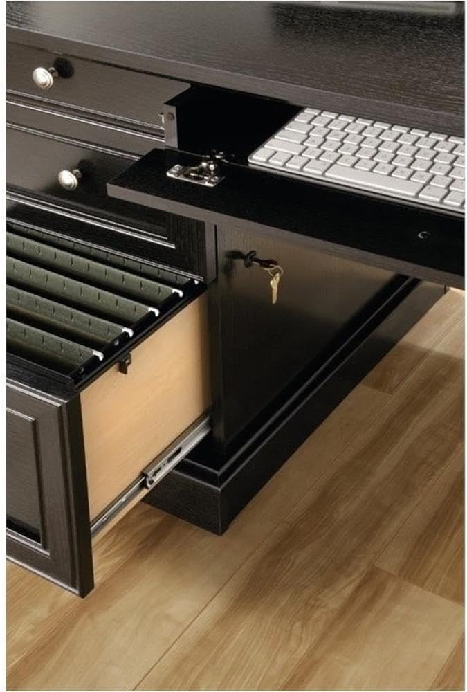 Sauder Bleeker Street L-Desk, Obsidian Oak finish
