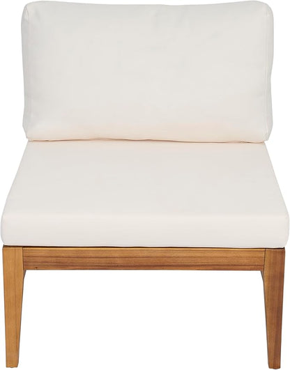 Christopher Knight Home Suri Set of 2 Acacia Wood Lounge Chair Outdoor, Contemporary Accent Chair Set with Weather Resistant Cushion, Deep Seating Armless, Comfy Patio Chairs, Teak + Cream