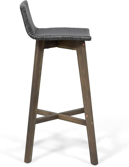 Christopher Knight Home La Brea Outdoor Wood & Wicker Barstools (Set of 4), Gray