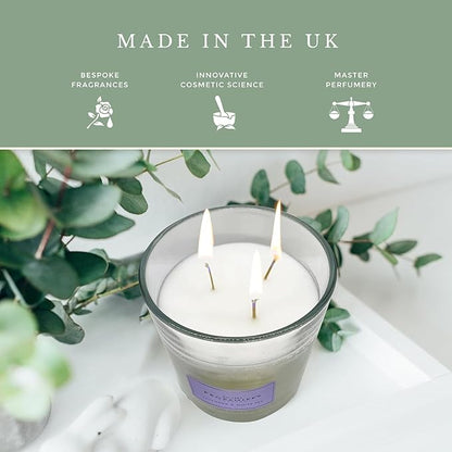 Pecksniffs Lavender & White Tea Scented Candle | Elegant Glass Vessel with Metal Lid Candles for Home Scented | 3 Wick Candles, 550g/19.4oz