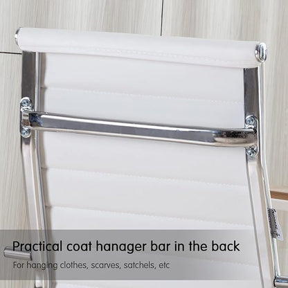 Home Office Chair Ribbed, Modern Leather Conference Room Chairs, Ergonomic Office Desk Chair, High Back Executive Computer Chair, Adjustable Swivel Chair with Arms (White)